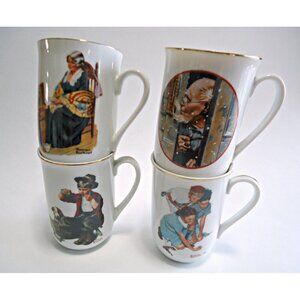 4 Norman Rockwell Mugs Vintage Cups 1980's